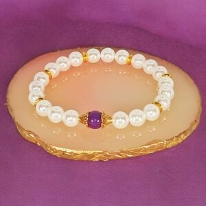Mother Of Pearl Amethyst Stretch Bracelet  Coquette Boho Chic Y2K Crystal Core